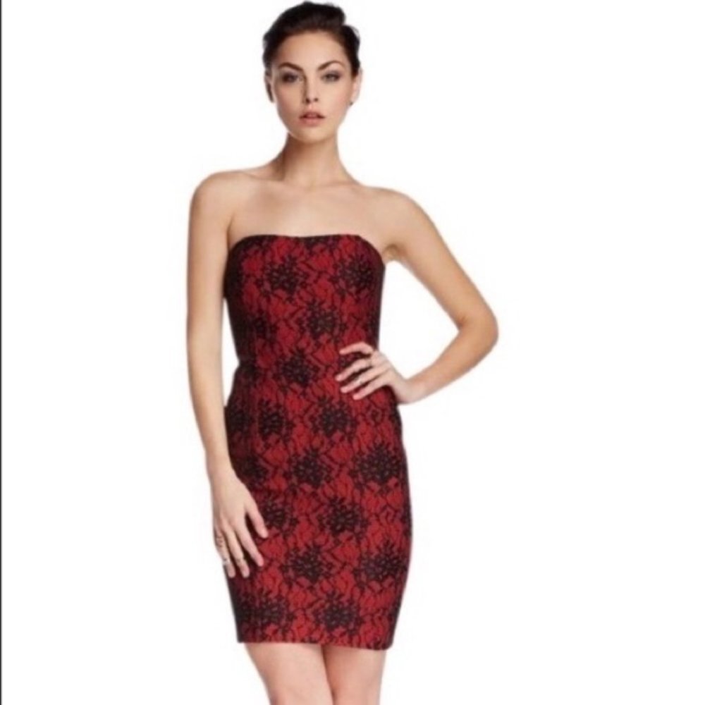 French Connection Sexy Red Blak lace dress